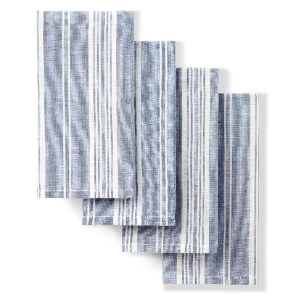 Set of 4 Cloth Napkins, Chambray Stripe. NWT